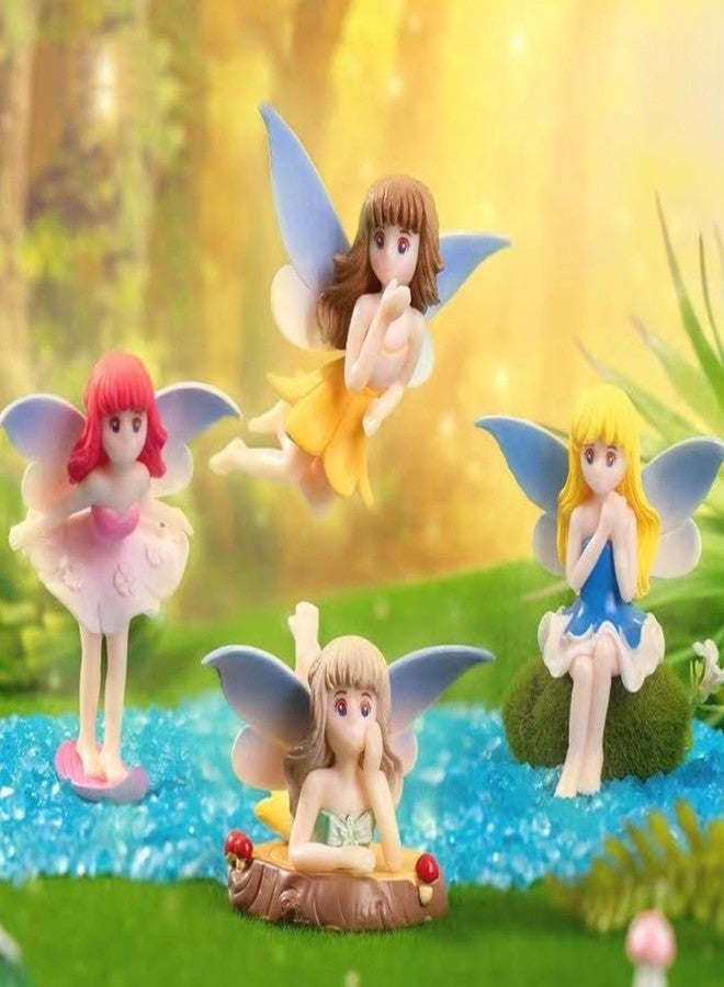 VRB Dec مجموعة VRB Dec Plastic ™ من 4 قطع من عناصر الديكور المصغرة/ألعاب مصغرة/ألعاب للحديقة، ألعاب للحديقة/إكسسوارات لتزيين المنزل، تماثيل، عناصر لتزيين الكيك (أميرة الجنية - 4 قطع)، متنوعة - Image 1